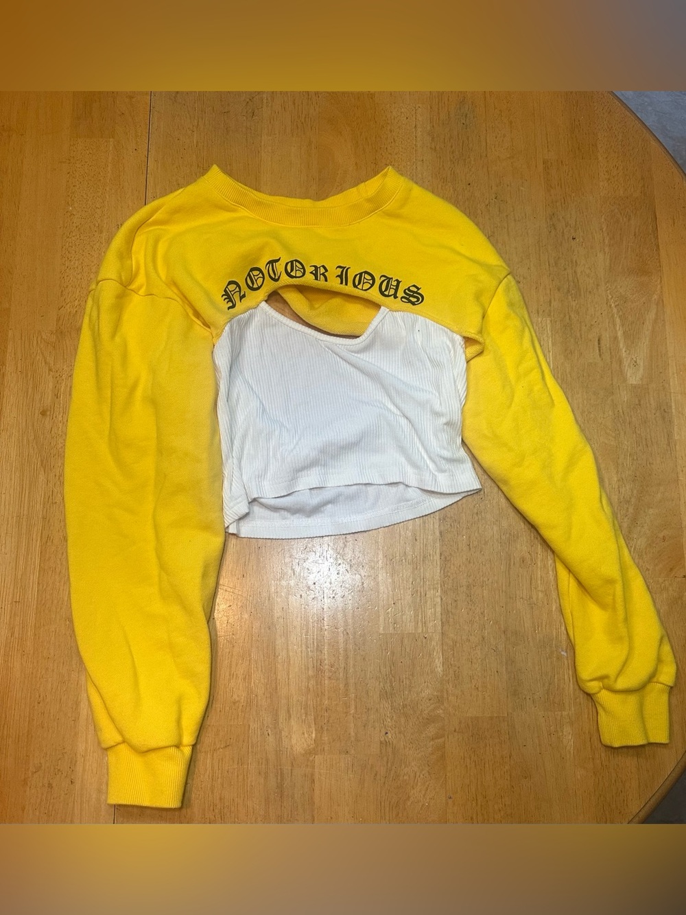 AKIRA Yellow and White Cropped Long-Sleeve Top